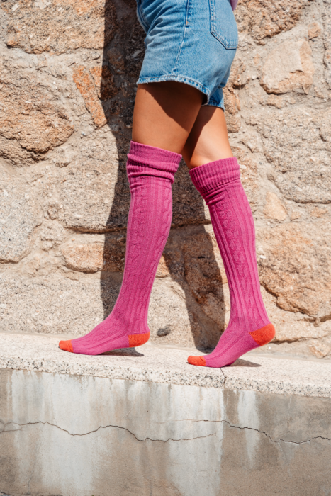 CashmereDelight - Over the Knee Socks - Pink/Orange
